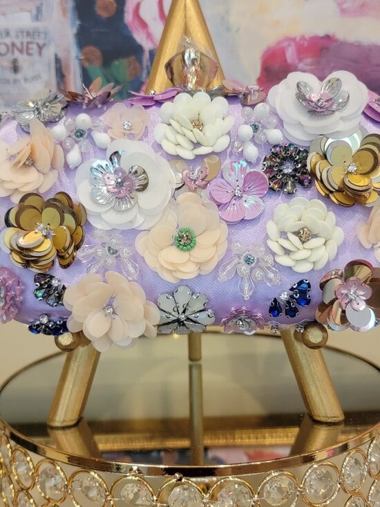bebe Handbags - Bebe Clutch Purse Purple, Pink, Cream, Silver Flowers
